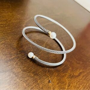 David Yurman Sterling 18k Yellow Gold Pearl Coil Cable Bracelet SZ 6.5